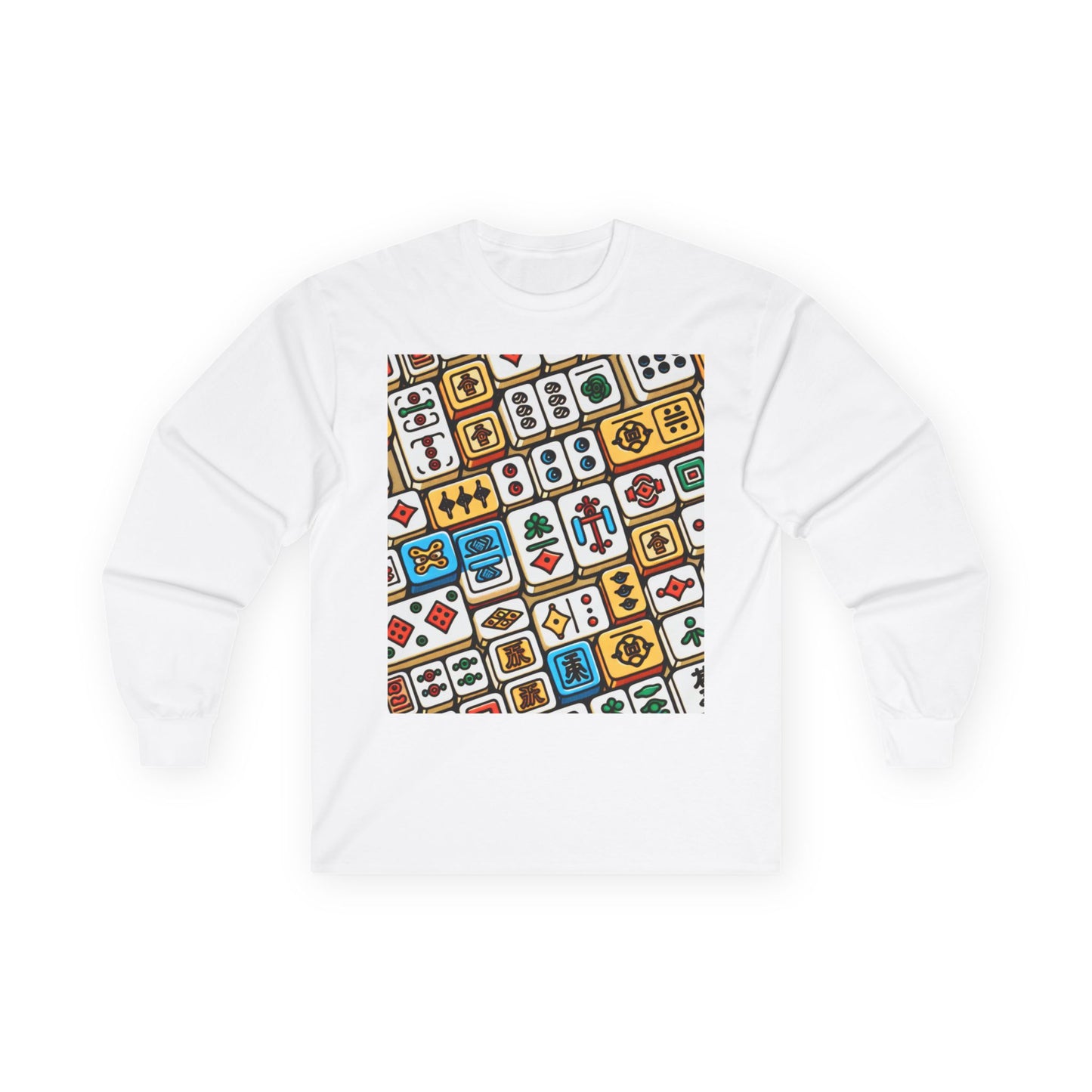 Colorful Unisex Long Sleeve Tee with Fun Icons, Relaxed Fit Shirt for Casual Days, Perfect for Gifts, Layering, Game Nights, and Holidays