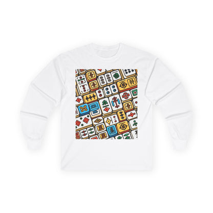 Colorful Unisex Long Sleeve Tee with Fun Icons, Relaxed Fit Shirt for Casual Days, Perfect for Gifts, Layering, Game Nights, and Holidays