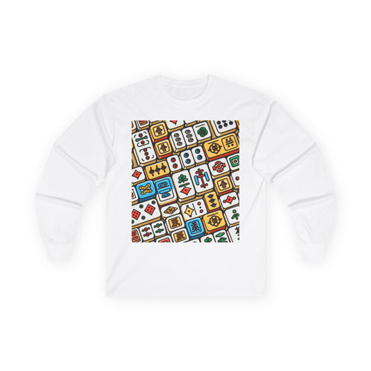 Colorful Unisex Long Sleeve Tee with Fun Icons, Relaxed Fit Shirt for Casual Days, Perfect for Gifts, Layering, Game Nights, and Holidays